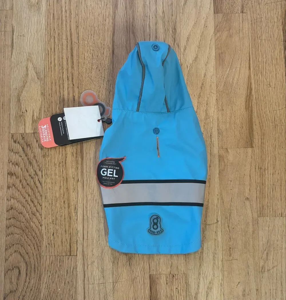 NWT Dog Cat Goo-Eez Reflective Hooded Raincoat Jacket Baby Blue/Grey By XXS